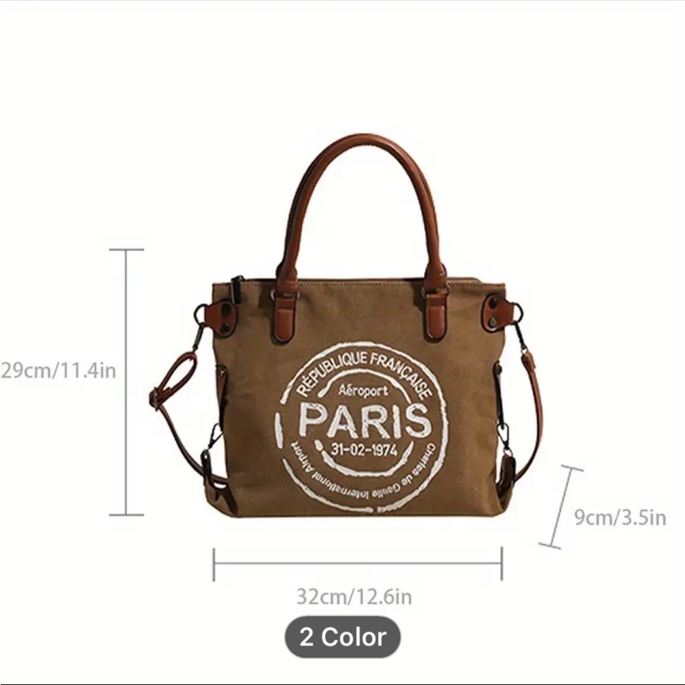 Tan and Brown Shoulder Bag with Vintage Paris Design - Picture 4 of 4